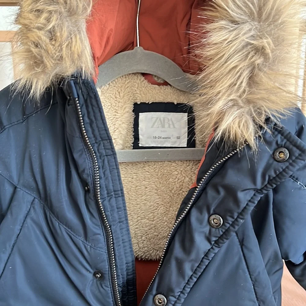 Zara Down Warm Puffer Jacket Coat with Fur Hood